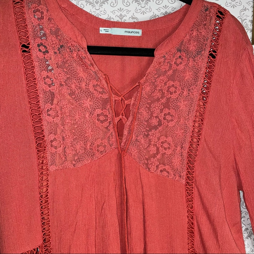Maurices Boho dress large flowey cami liner neck tie cold shoulder cutout - Picture 6 of 11